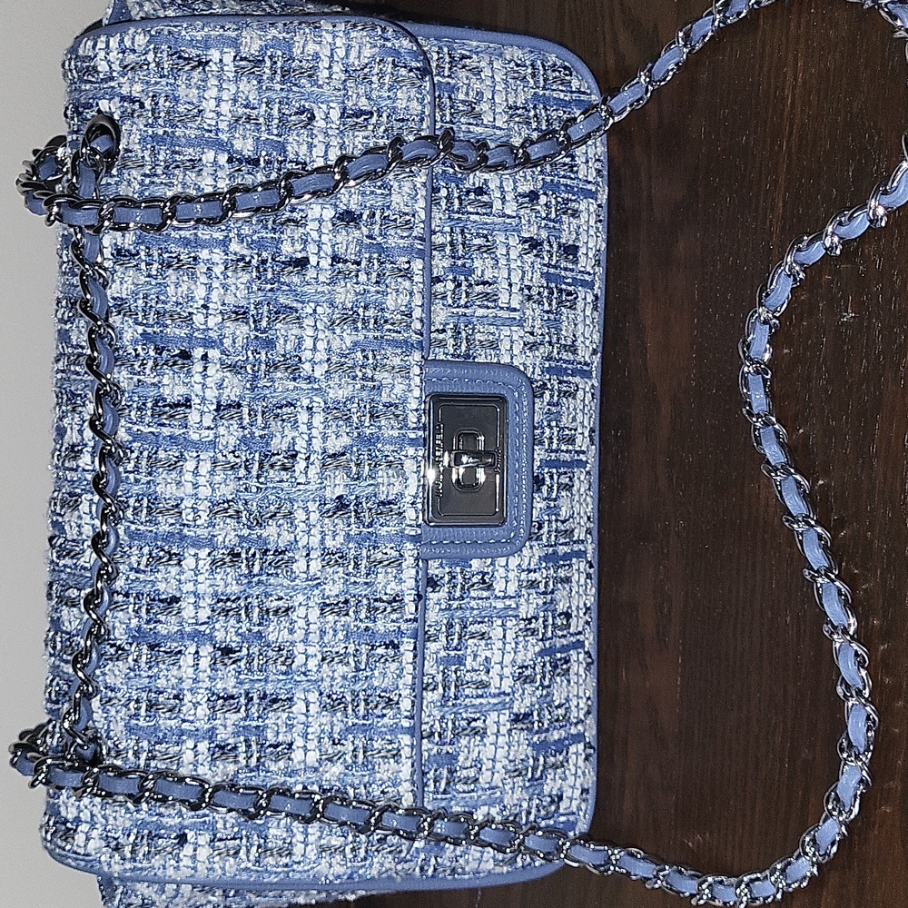 Karl Lagerfeld Blue and White Tweed Crossbody Bag